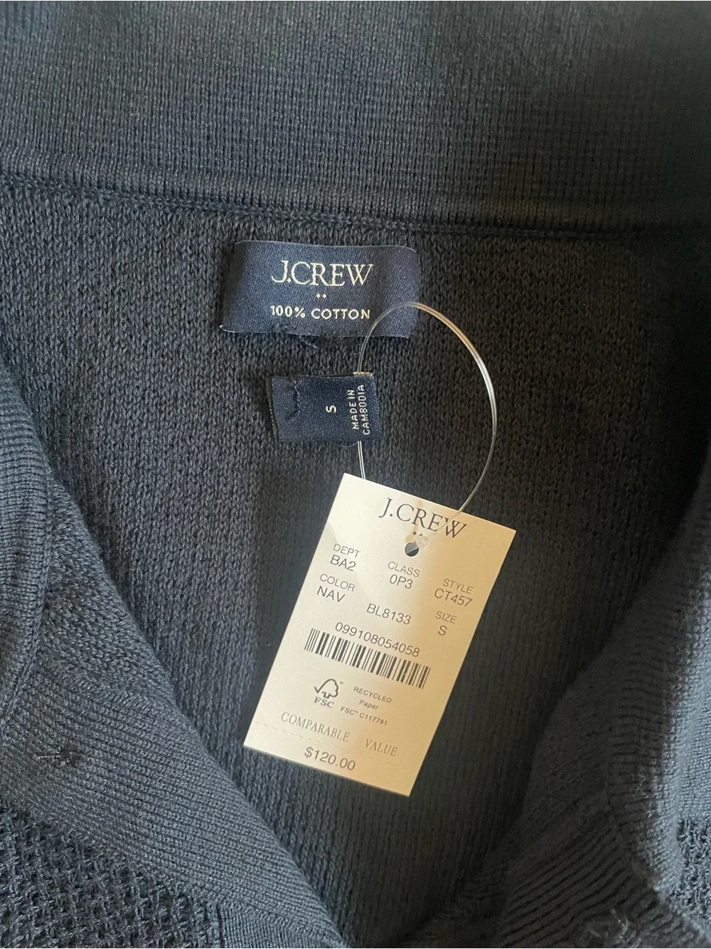 J. CREW Textured cotton sweater-polo in Navy Size S NWD $120 CT457